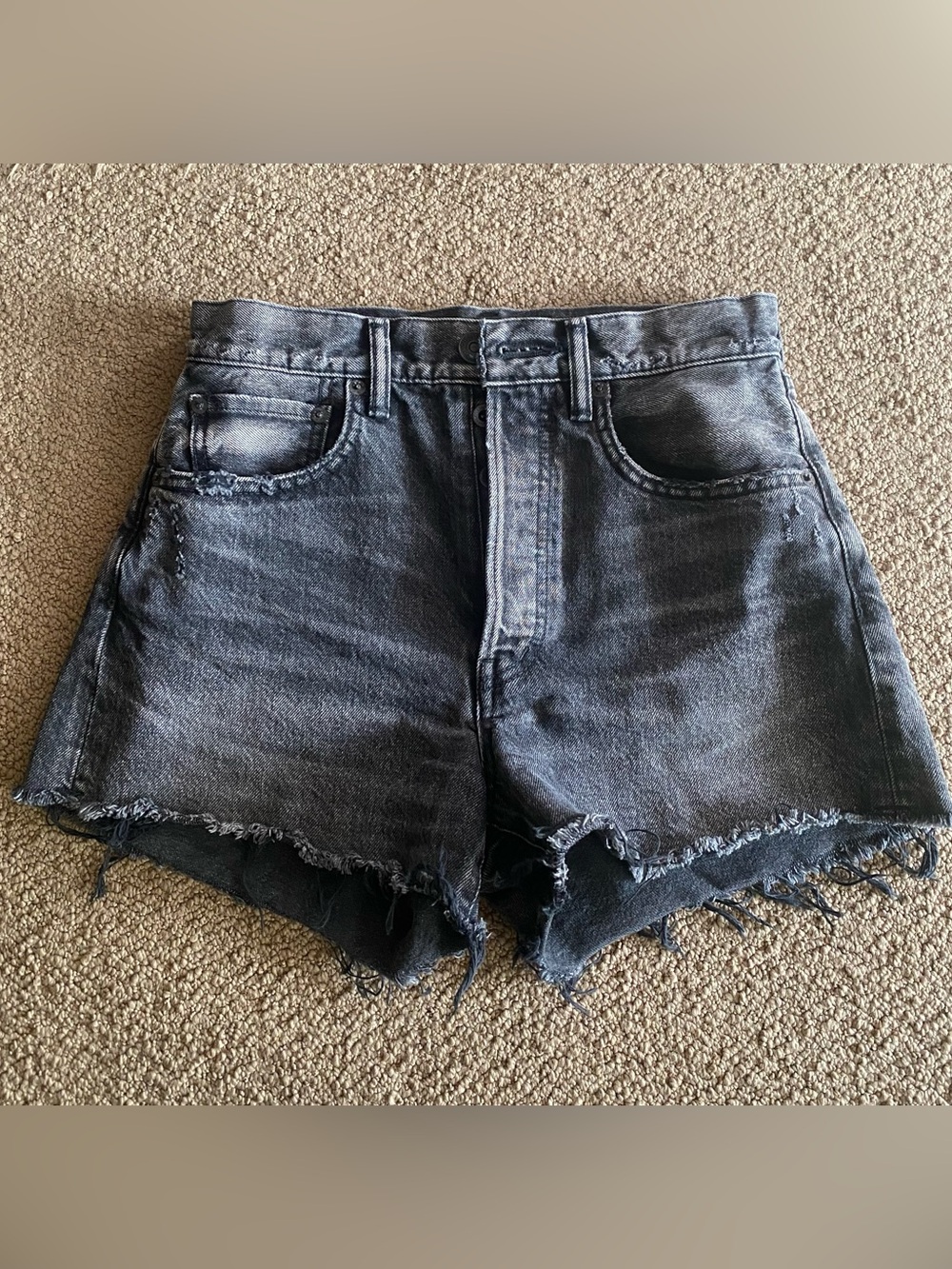 Moussy Washed Black High-Rise Denim Cutoff Shorts